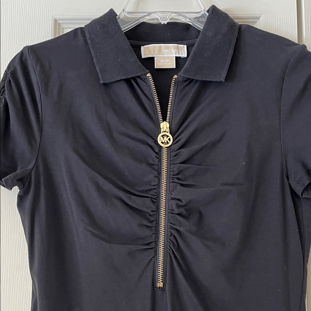 Michael Kors Black Ruched Zip Blouse
